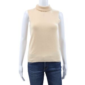 Sweewe Women Turtleneck Sleeveless Pullover Beige Size S